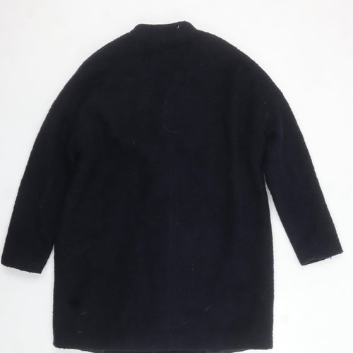 Zara Women Black Wool Blend Mid-Length Overcoat UK 8