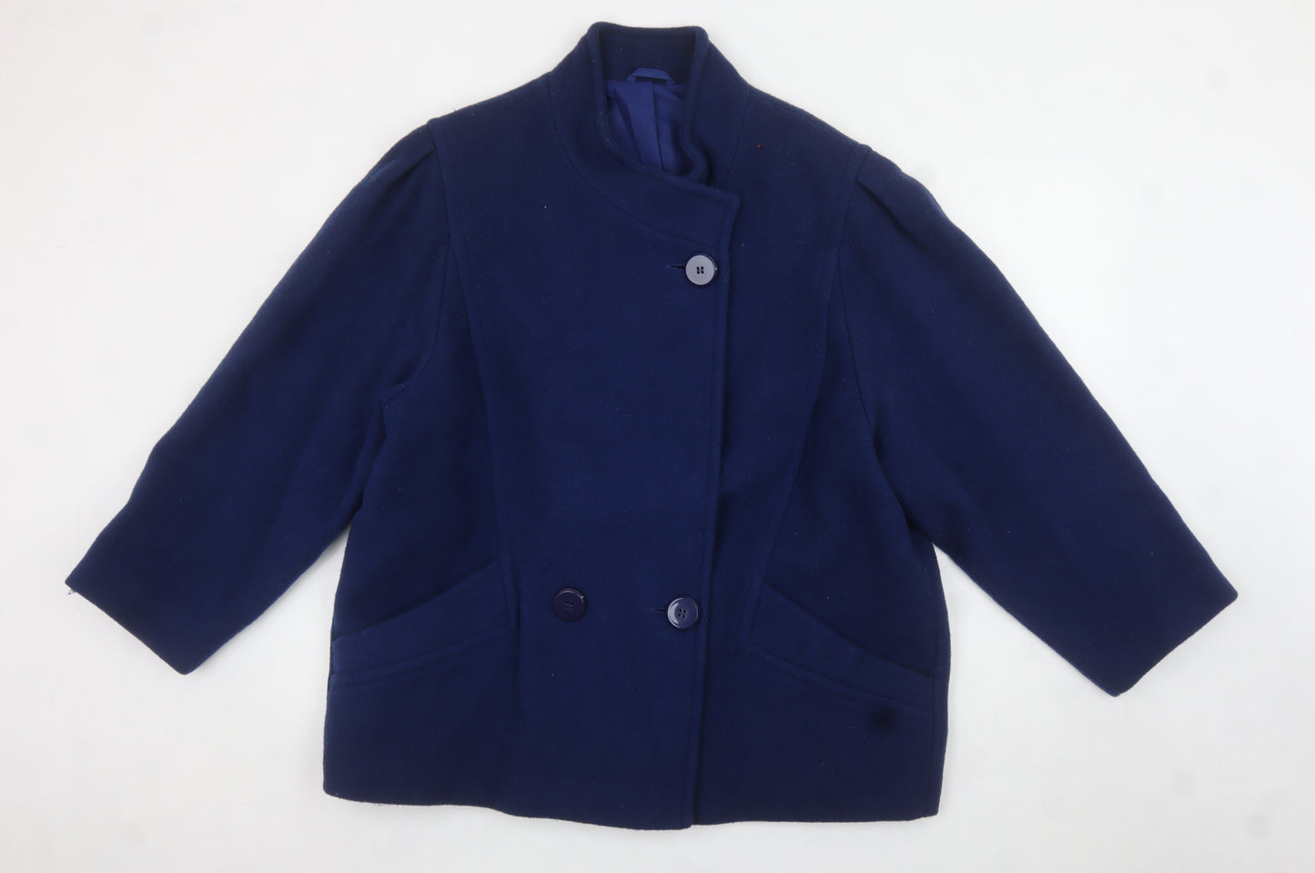 Marks and Spencer Womens Navy Wool Coat Size 18 Classic Mid-Length