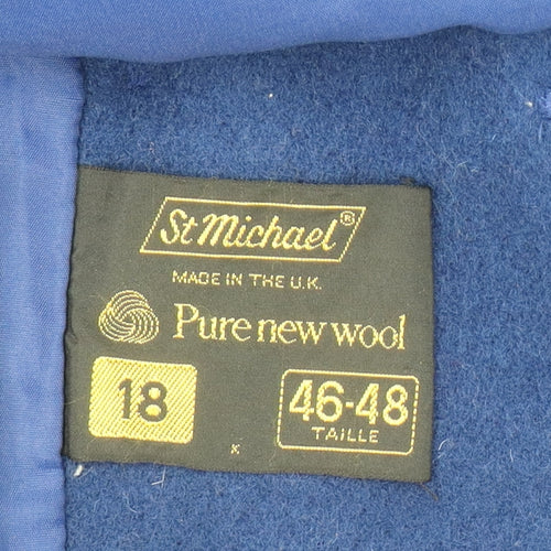 Marks and Spencer Womens Navy Wool Coat Size 18 Classic Mid-Length