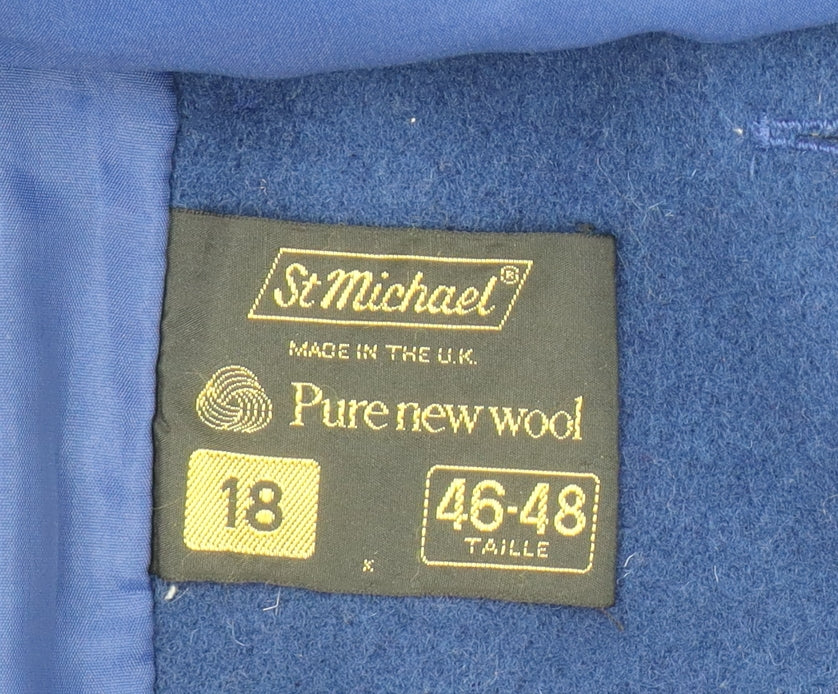 Marks and Spencer Womens Navy Wool Coat Size 18 Classic Mid-Length