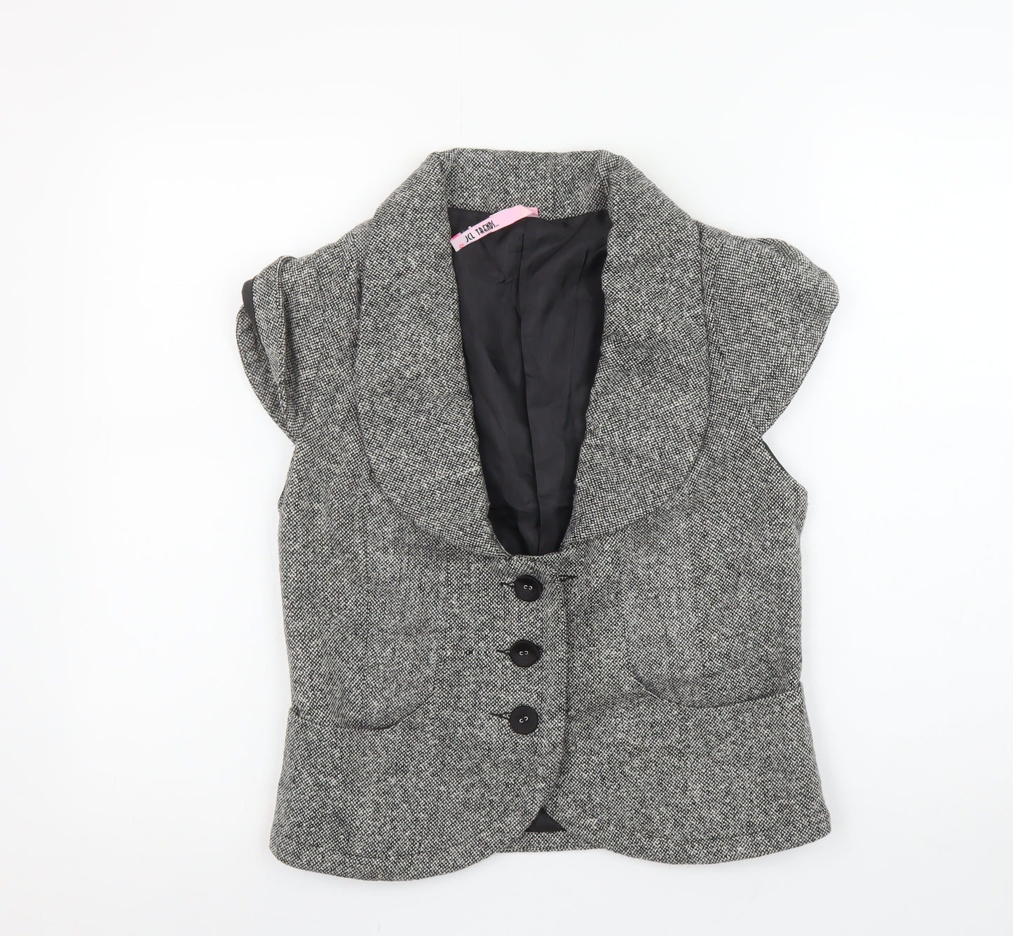 JCL Trends Womens Grey Tweed Tailored Shawl Collar Suit Waistcoat M