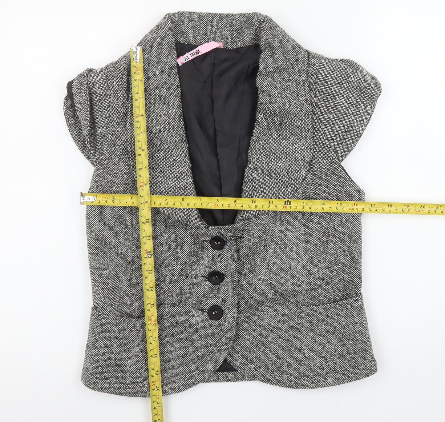 JCL Trends Womens Grey Tweed Tailored Shawl Collar Suit Waistcoat M