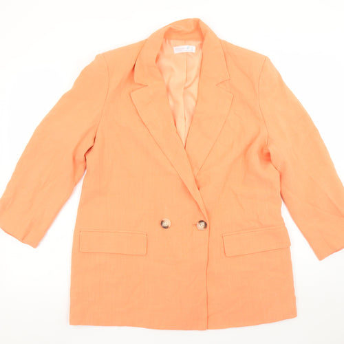Primark Cares Women's Orange Double-Breasted Blazer UK 14 Linen Blend