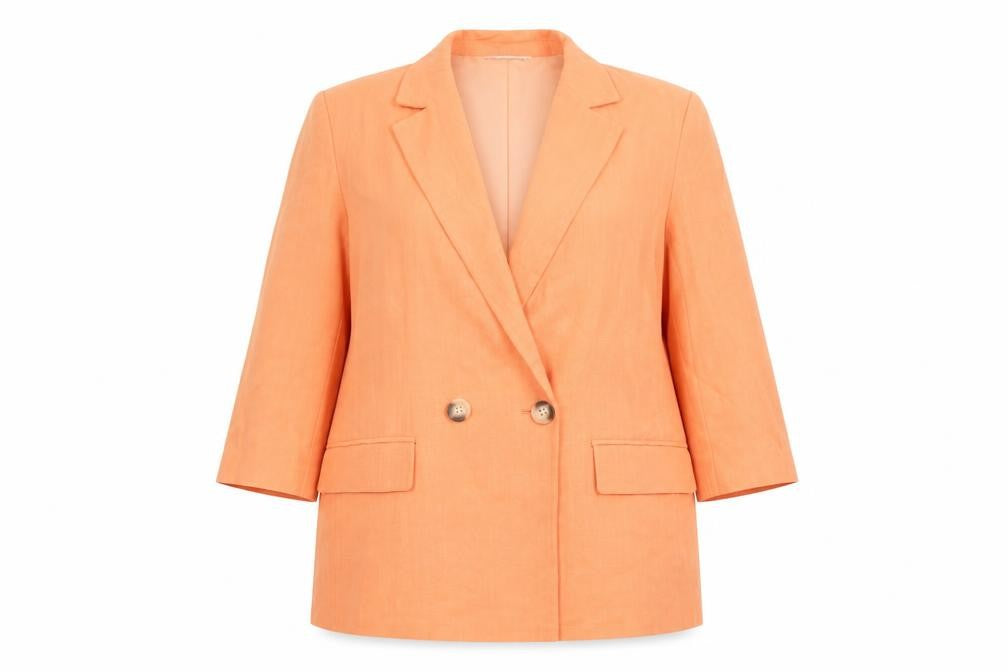 Front view of Primark Cares Women's Orange Double-Breasted Blazer UK 14 Linen Blend