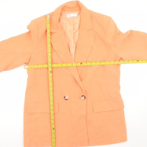 Primark Cares Women's Orange Double-Breasted Blazer UK 14 Linen Blend
