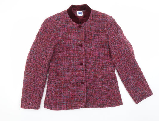 Penny Plain Women’s Red Tweed Wool Blend Suit Jacket Size 10 Classic Autumn