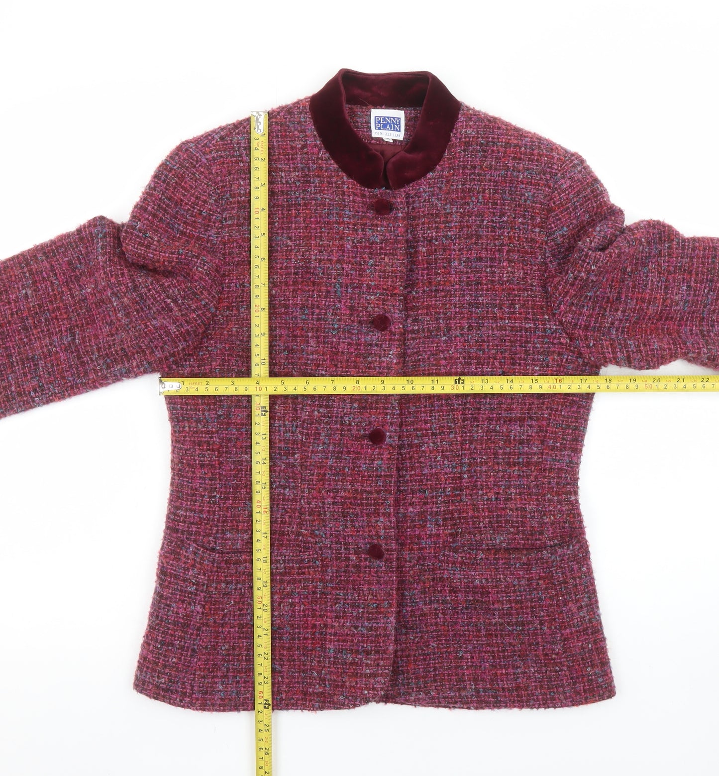 Penny Plain Women’s Red Tweed Wool Blend Suit Jacket Size 10 Classic Autumn