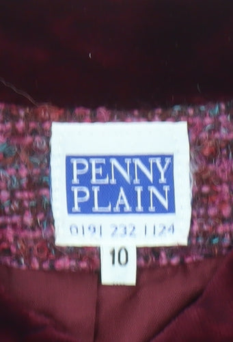 Penny Plain Women’s Red Tweed Wool Blend Suit Jacket Size 10 Classic Autumn