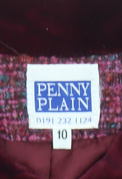 Penny Plain Women’s Red Tweed Wool Blend Suit Jacket Size 10 Classic Autumn