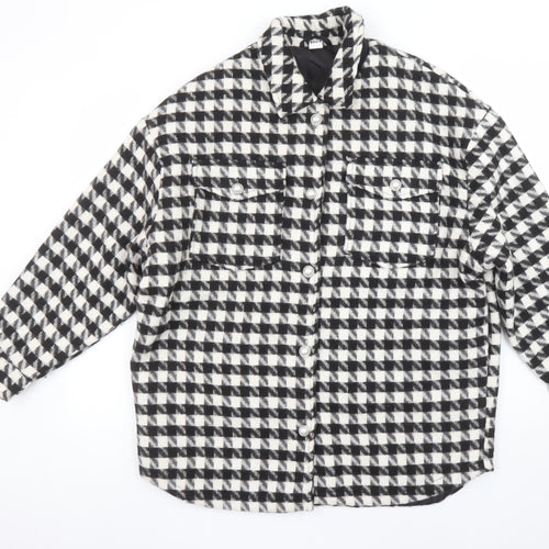 George Women Black & White Check Mid-Length Button Jacket Size M 12-14