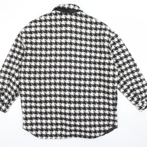 George Women Black & White Check Mid-Length Button Jacket Size M 12-14