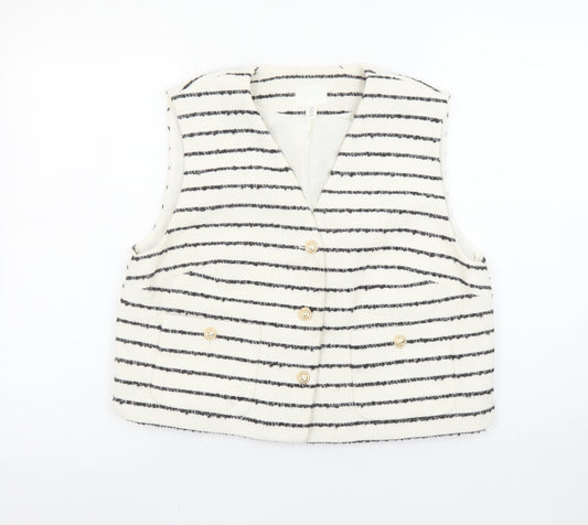 H&M Women Black Beige Striped Wool Blend Suit Waistcoat UK 12