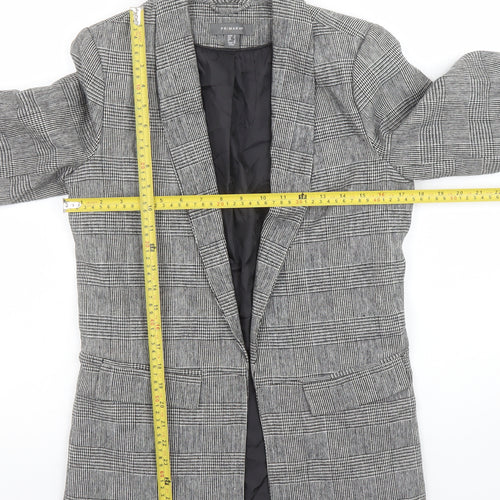 Primark Women Grey Check Blazer Jacket Size 8 Regular Fit