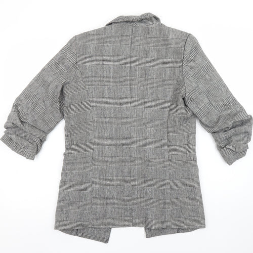Primark Women Grey Check Blazer Jacket Size 8 Regular Fit