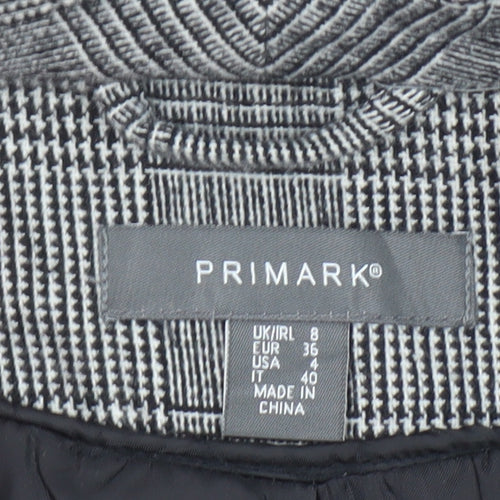 Primark Women Grey Check Blazer Jacket Size 8 Regular Fit