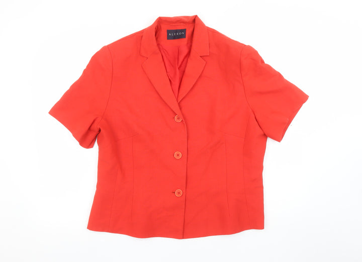 Alexon Women's Red Linen Blend Short Sleeve Tailored Suit Jacket UK 16