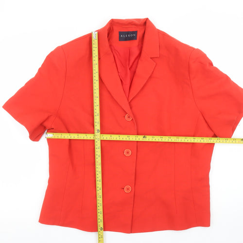 Alexon Women's Red Linen Blend Short Sleeve Tailored Suit Jacket UK 16