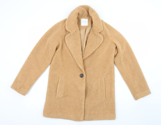 Next Girls Beige Teddy Fleece Single Breasted Coat 12 Years