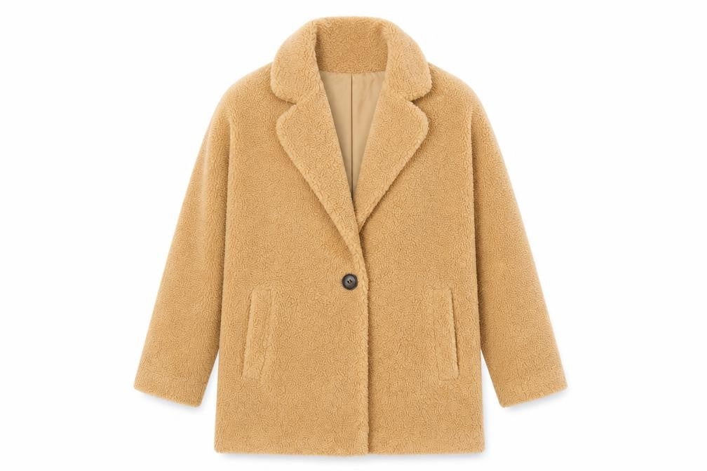 Next Girls Beige Teddy Fleece Single Breasted Coat 12 Years