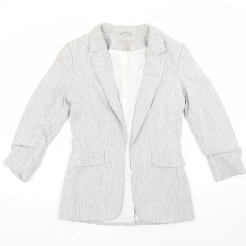 H&M Women's Grey Herringbone Blazer Size 8 Regular Fit Jacket
