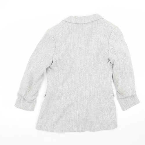 H&M Women's Grey Herringbone Blazer Size 8 Regular Fit Jacket