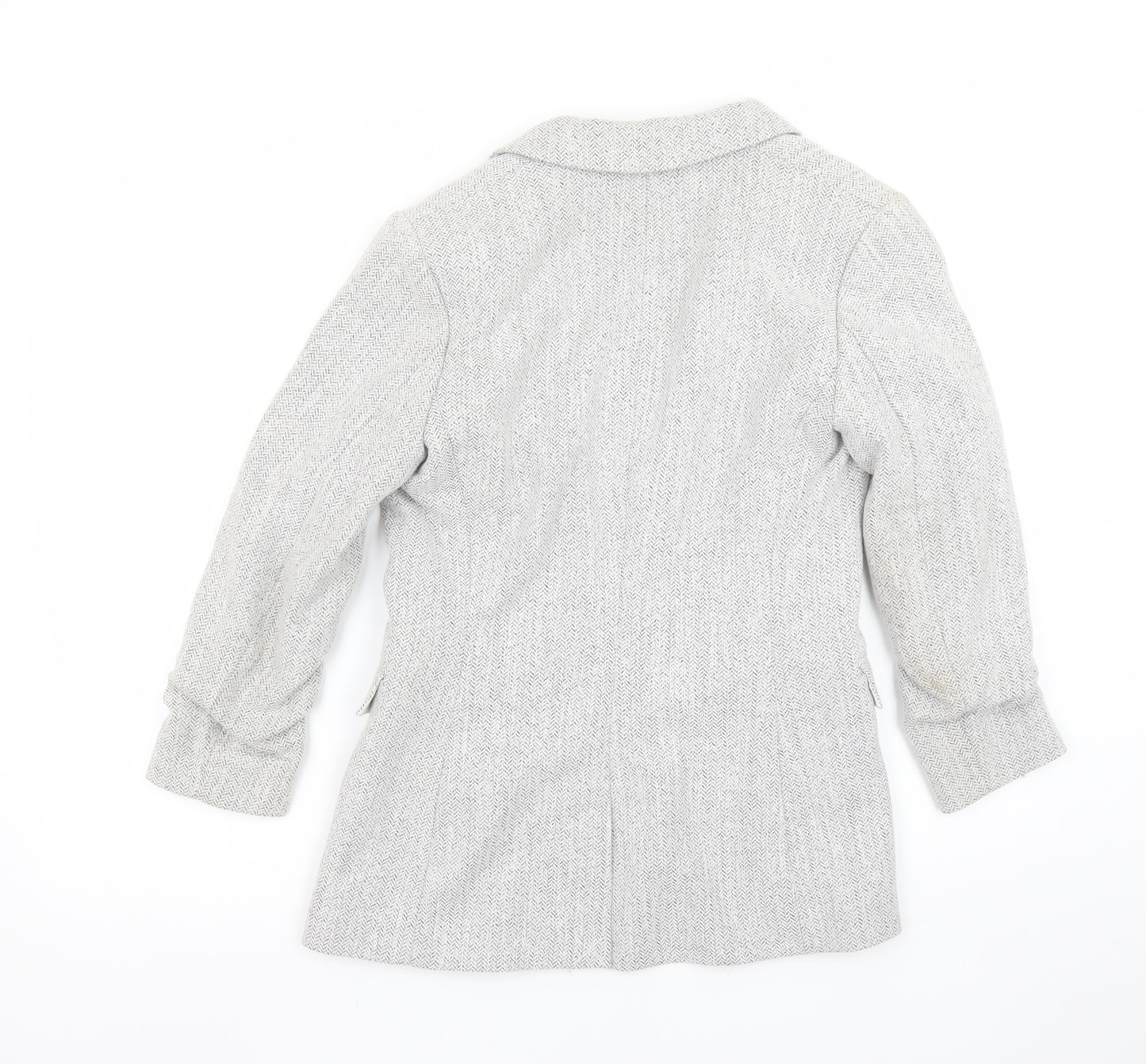 H&M Women's Grey Herringbone Blazer Size 8 Regular Fit Jacket