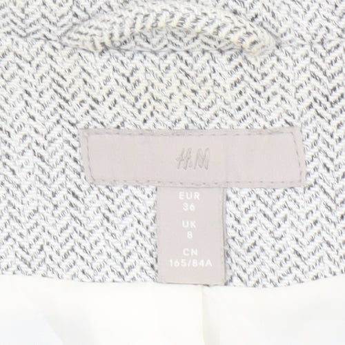 H&M Women's Grey Herringbone Blazer Size 8 Regular Fit Jacket