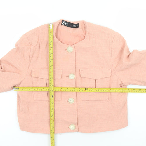 Zara Women's Pink Cropped Tweed Blazer Size 8 Lined Tailored Jacket