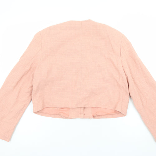 Zara Women's Pink Cropped Tweed Blazer Size 8 Lined Tailored Jacket