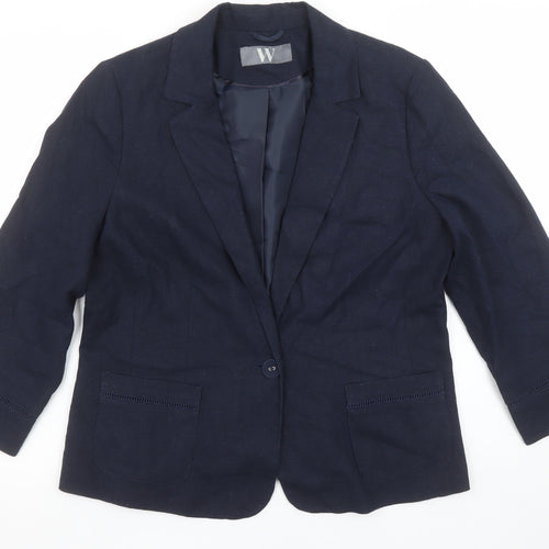 BHS Women Navy Linen Blend Single-Breasted Blazer Size 16