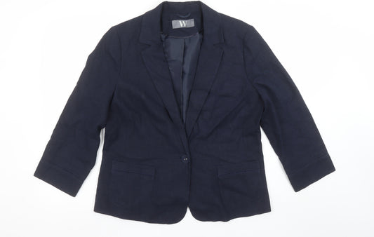 BHS Women Navy Linen Blend Single-Breasted Blazer Size 16