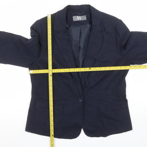 BHS Women Navy Linen Blend Single-Breasted Blazer Size 16