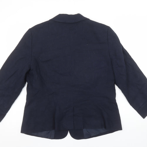 BHS Women Navy Linen Blend Single-Breasted Blazer Size 16