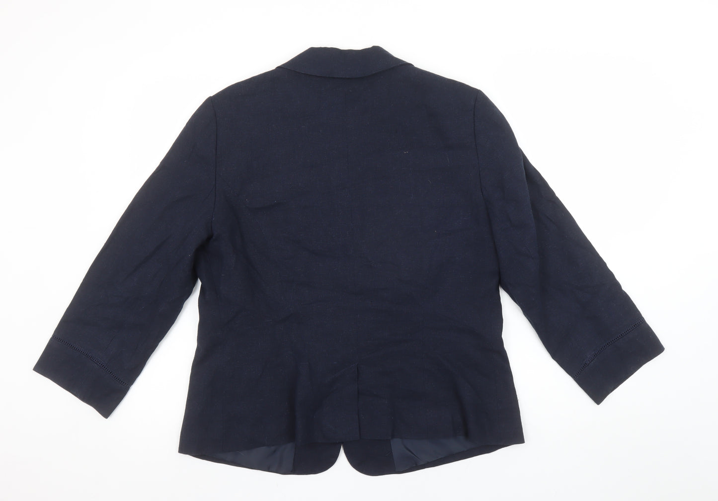 BHS Women Navy Linen Blend Single-Breasted Blazer Size 16
