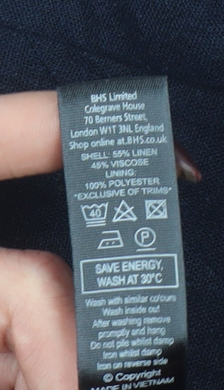 BHS Women Navy Linen Blend Single-Breasted Blazer Size 16