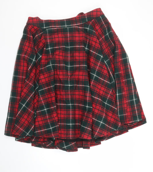 Timeless London Womens Red Plaid Wool A-Line Skirt Size 18