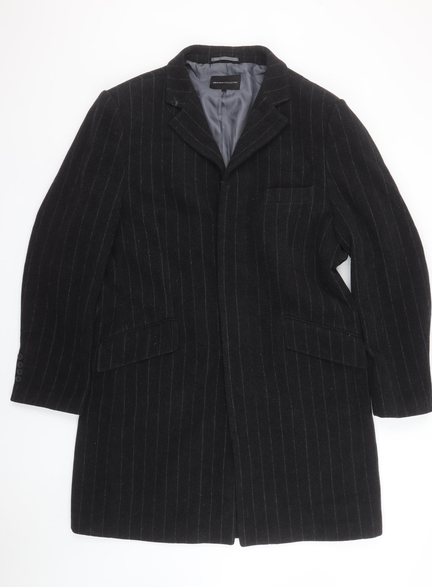 Urban Spirit Collection Men's Black Wool Pinstripe Overcoat L
