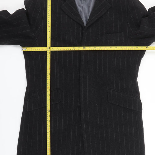 Urban Spirit Collection Men's Black Wool Pinstripe Overcoat L
