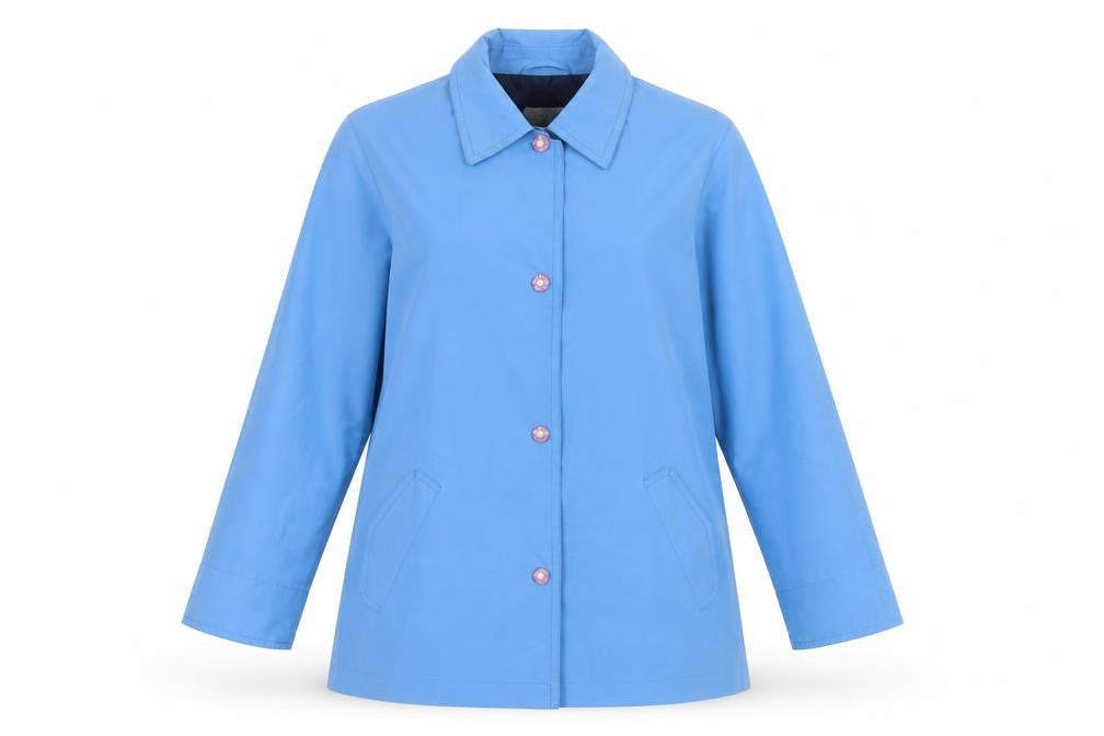 Front view of Cotswold Collections Women Blue Mid-Length Rain Coat, size 10