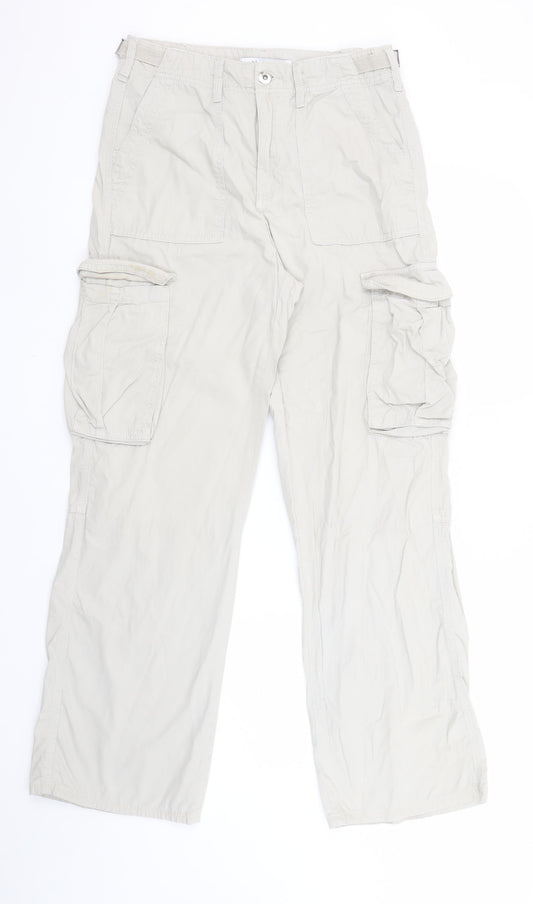 Bershka Women Beige Cargo Trousers Size 10 Cotton Lightweight