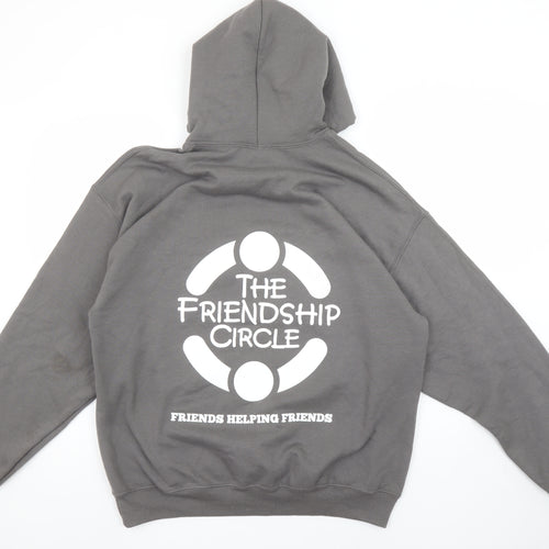 Gildan Men’s Grey Pullover Hoodie Size L Graphic Logo Heavyweight Sweatshirt