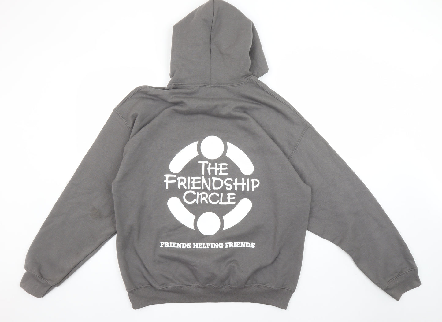 Gildan Men’s Grey Pullover Hoodie Size L Graphic Logo Heavyweight Sweatshirt