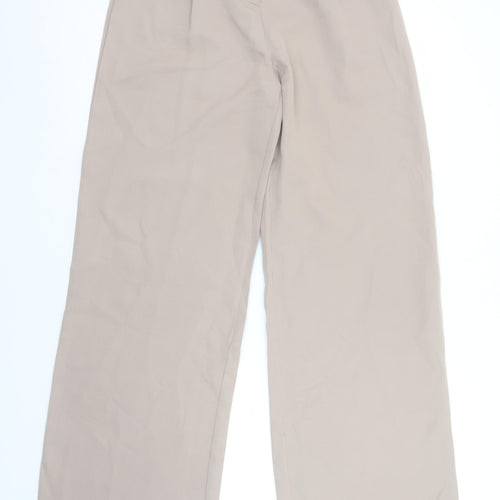 PrettyLittleThing Womens Beige Wide-Leg Pleated Trousers Size 8