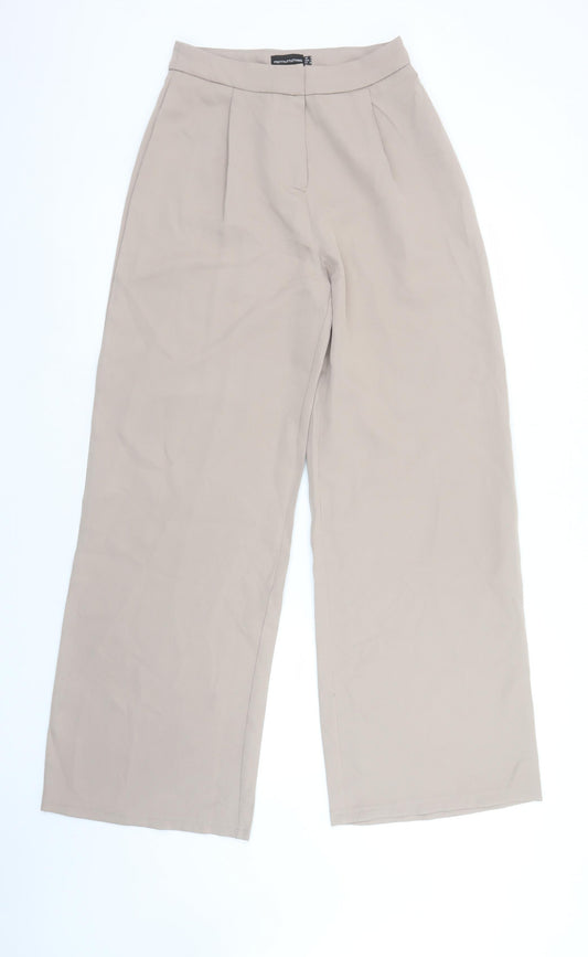PrettyLittleThing Womens Beige Wide-Leg Pleated Trousers Size 8