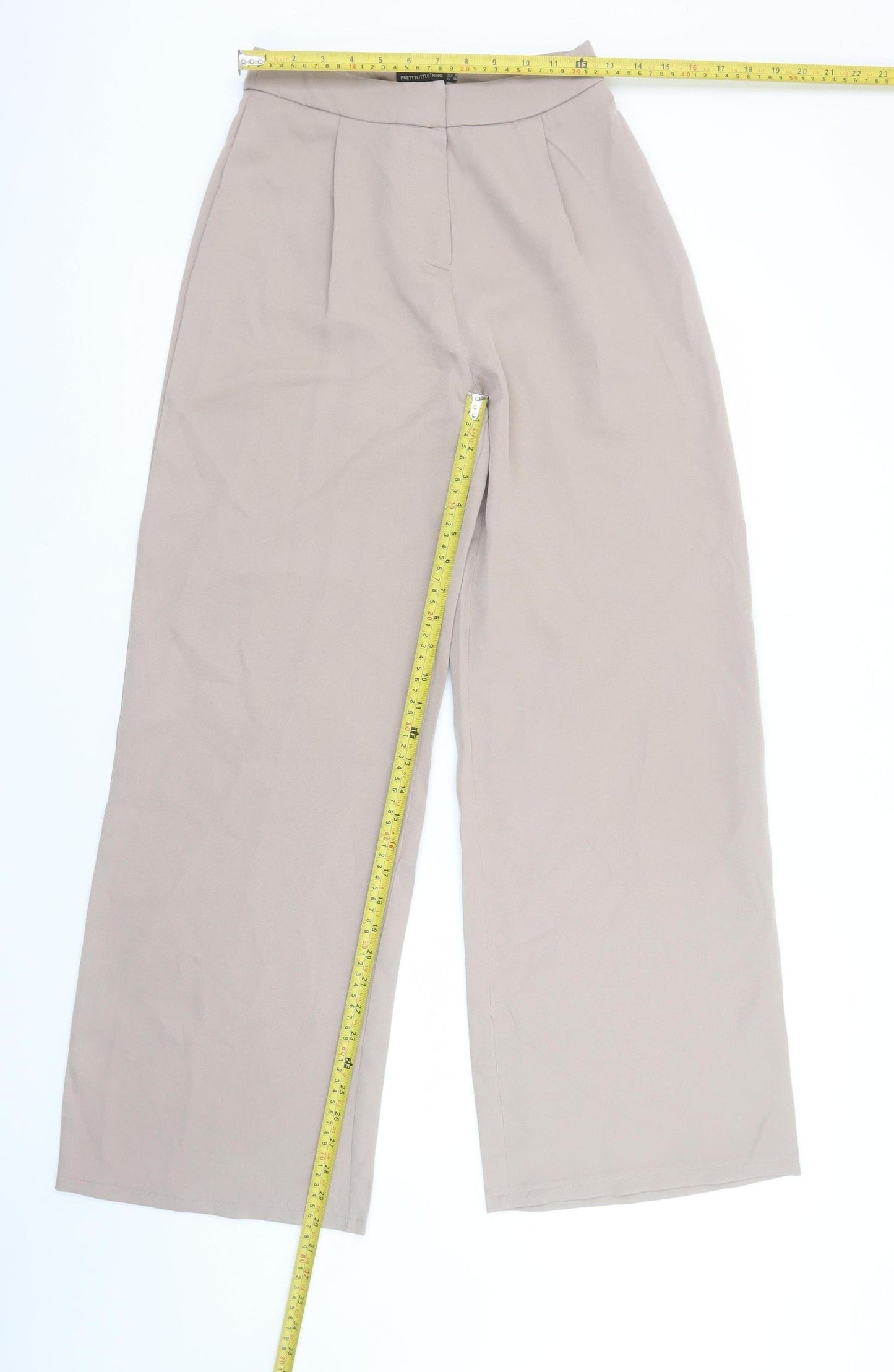 PrettyLittleThing Womens Beige Wide-Leg Pleated Trousers Size 8