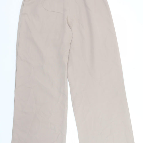 PrettyLittleThing Womens Beige Wide-Leg Pleated Trousers Size 8