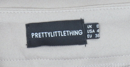 PrettyLittleThing Womens Beige Wide-Leg Pleated Trousers Size 8