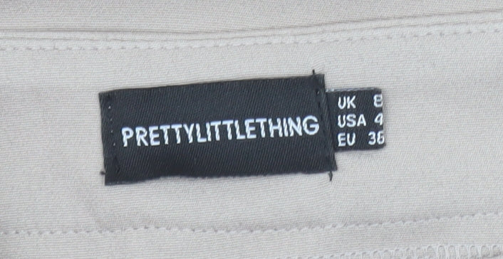 PrettyLittleThing Womens Beige Wide-Leg Pleated Trousers Size 8