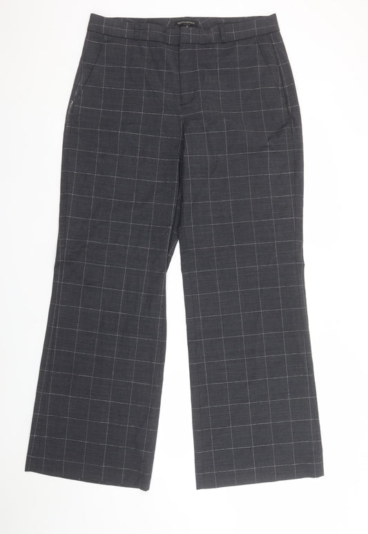 Banana Republic Women's Grey Check Wool Dress Pants Size 10 Wide Leg