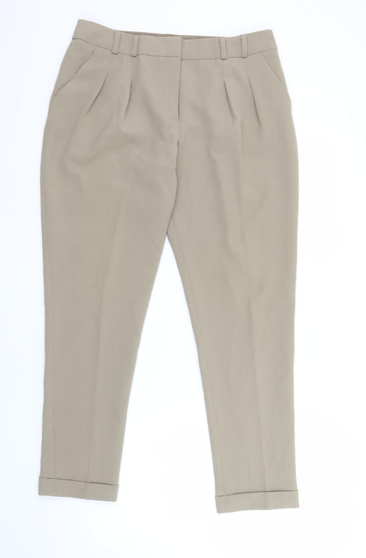 Dorothy Perkins Womens Beige Pleated Tapered Trousers Size 10